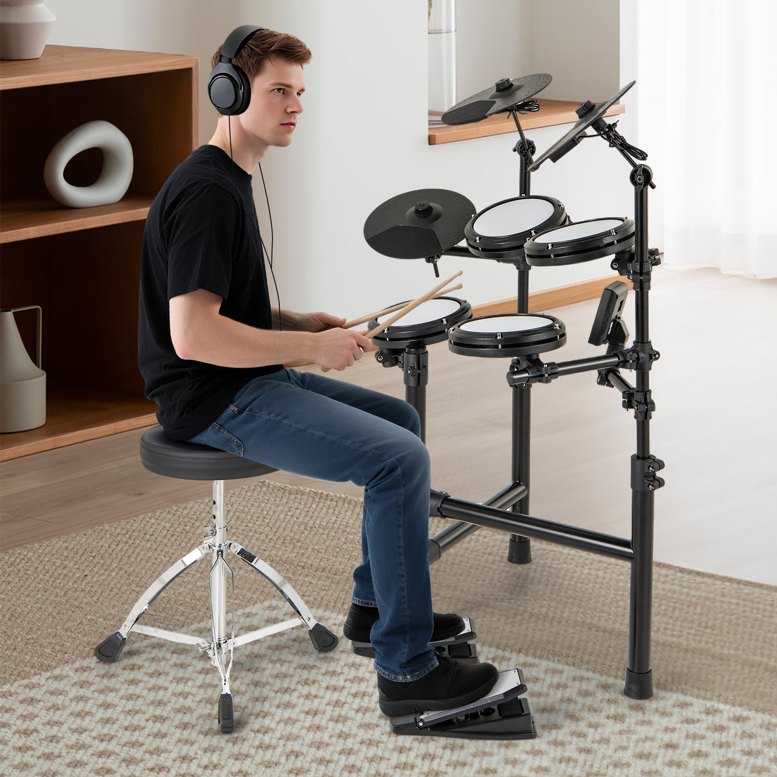 Electric Drum Set Foldable Drum Kit with 10 Demos and USB MIDI and 2 Drumsticks
