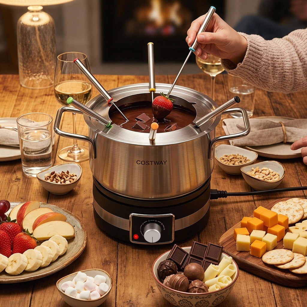 Electric Fondue Pot Set with 6 Forks - 2.6 Quart Capacity