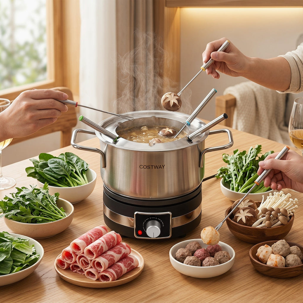 Electric Fondue Pot Set with 6 Forks - 2.6 Quart Capacity