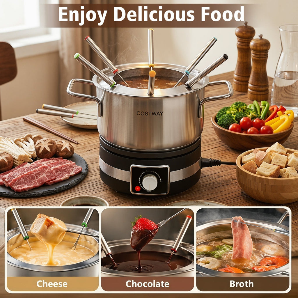 Electric Fondue Pot Set with 6 Forks - 2.6 Quart Capacity