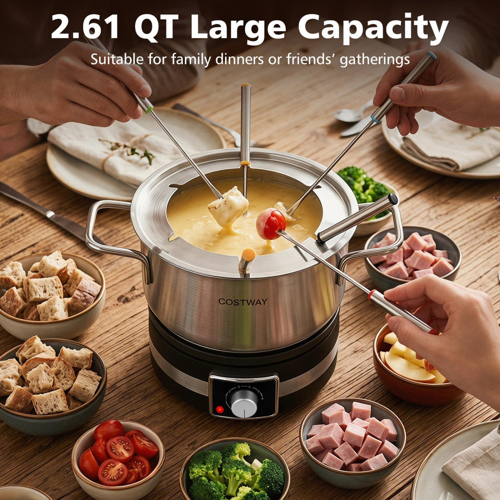 Electric Fondue Pot Set with 6 Forks - 2.6 Quart Capacity