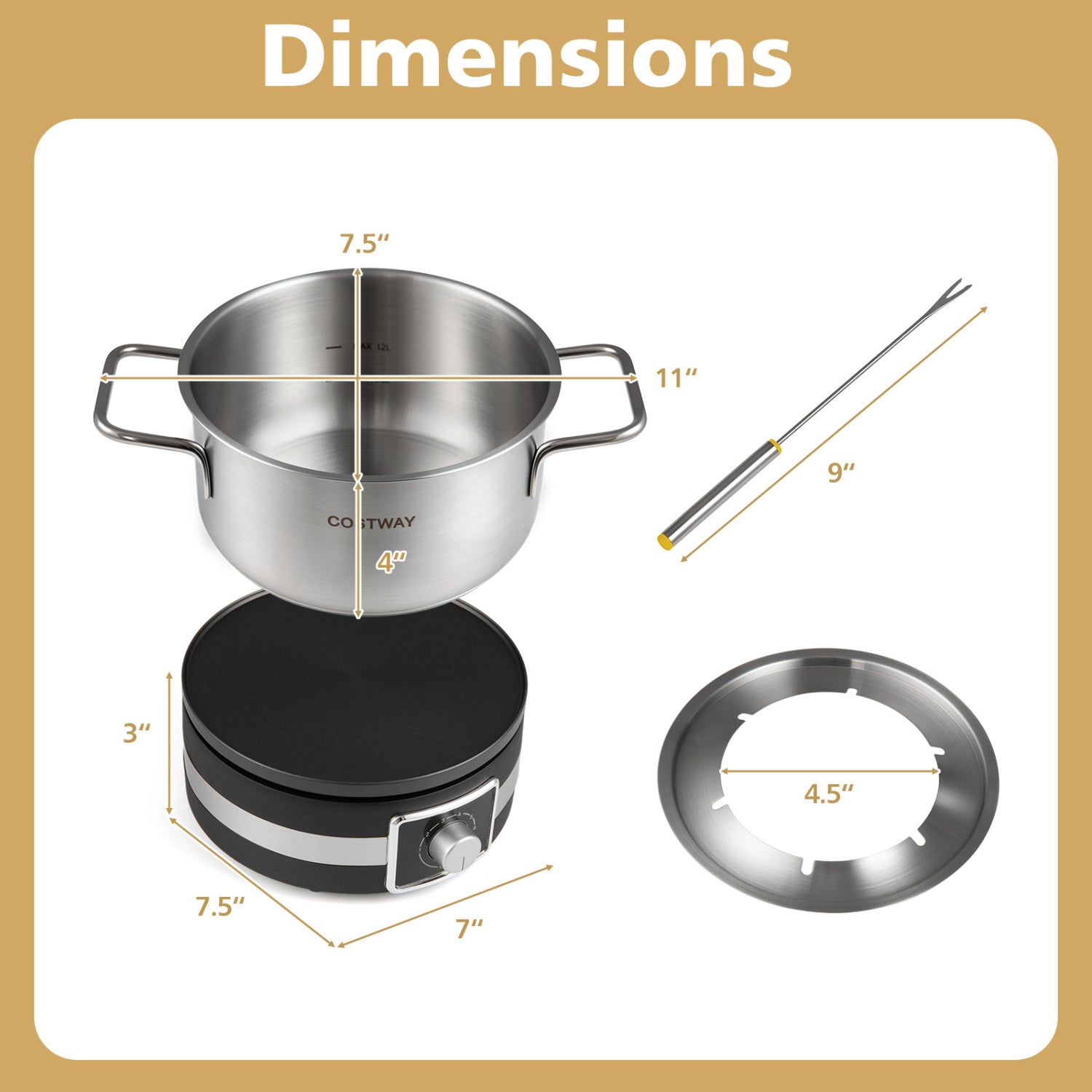 Electric Fondue Pot Set with 6 Forks - 2.6 Quart Capacity