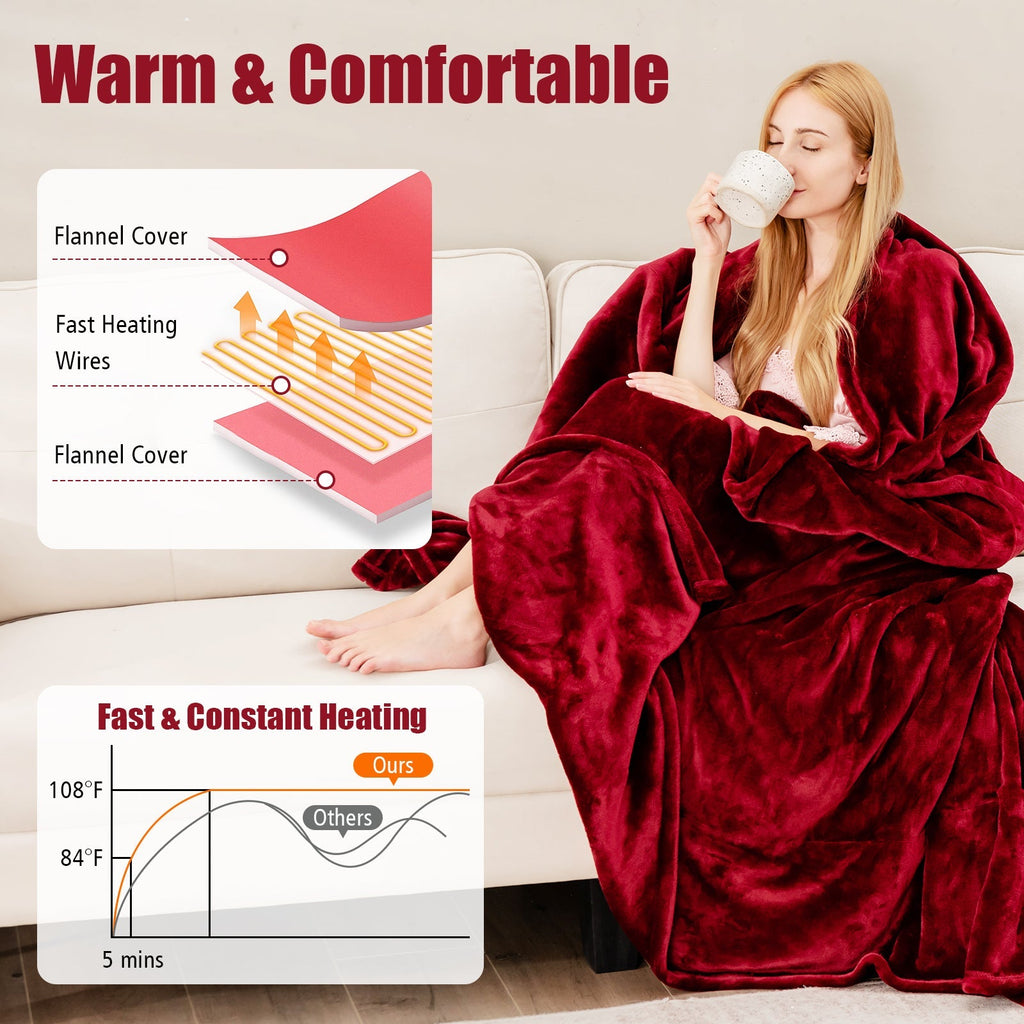 62 x 84 Inch Twin Size Electric Heated Throw Blanket with Timer