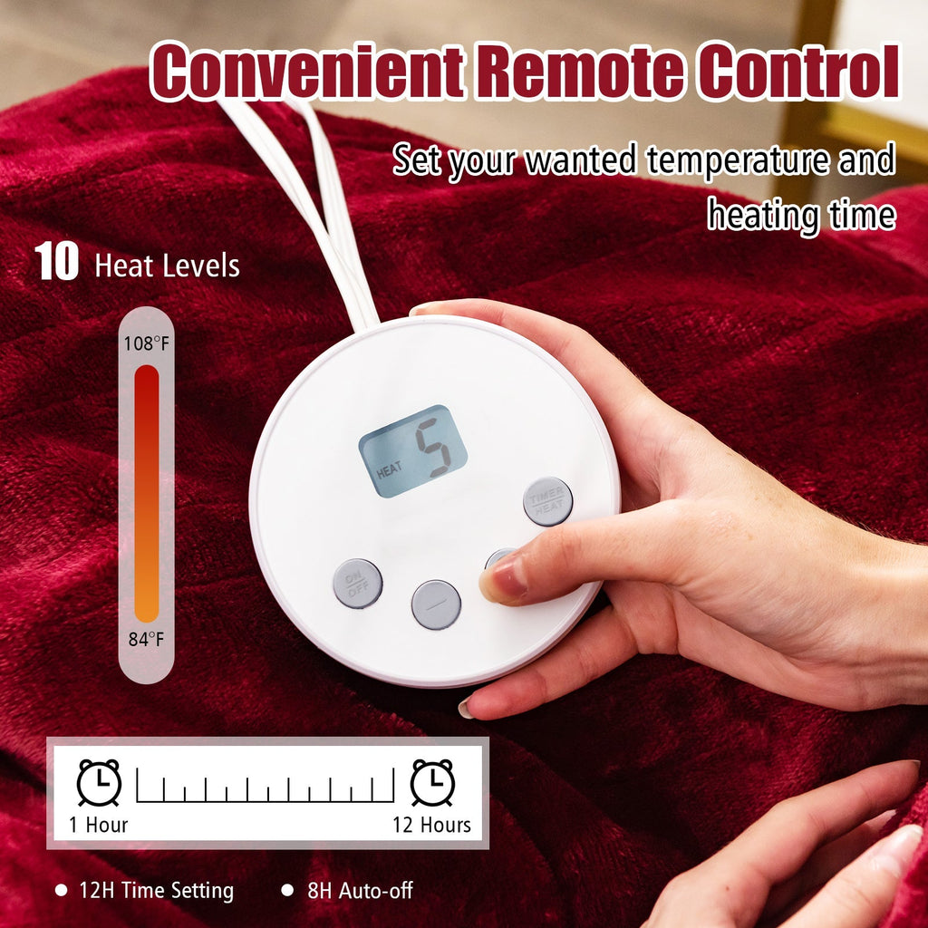 62 x 84 Inch Twin Size Electric Heated Throw Blanket with Timer