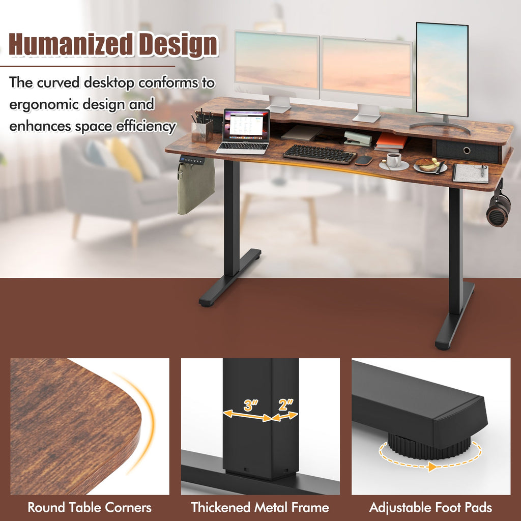 63 Inch x 24 Inch Electric Standing Desk with 2 Drawers