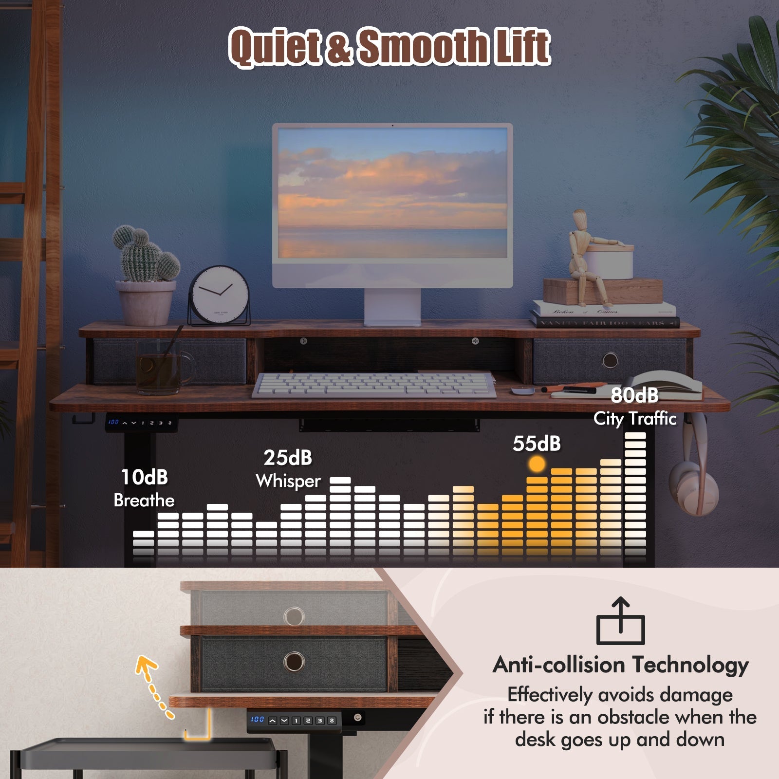 48 Inch x 24 Inch Height Adjustable Electric Standing Desk with 2 Drawers