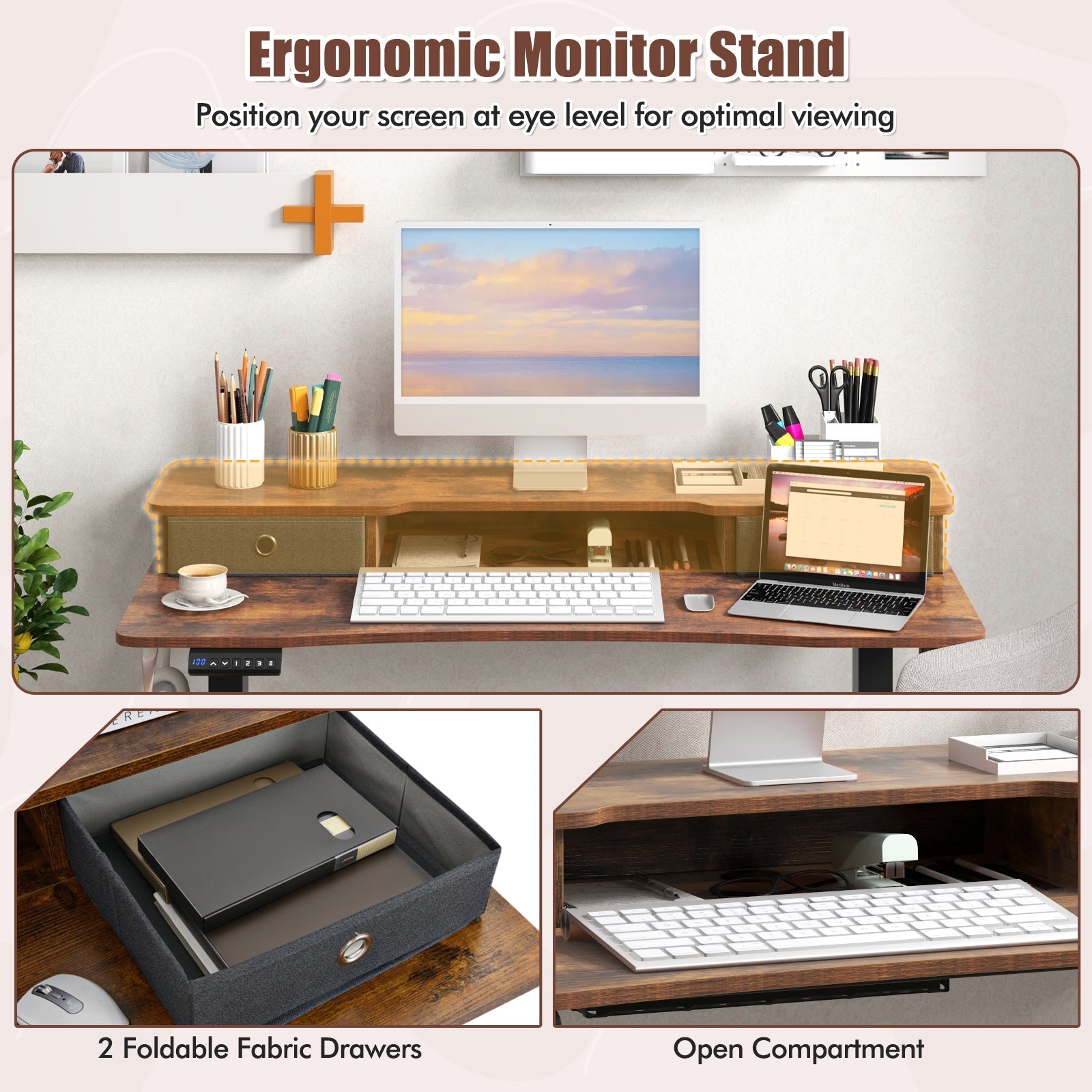 48 Inch x 24 Inch Height Adjustable Electric Standing Desk with 2 Drawers