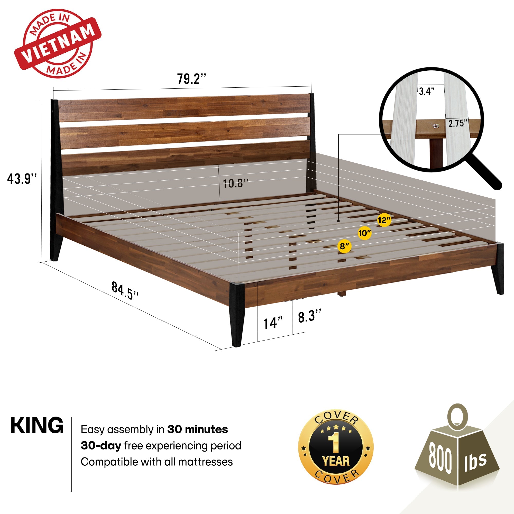 Emery Solid Wood Bed Frame