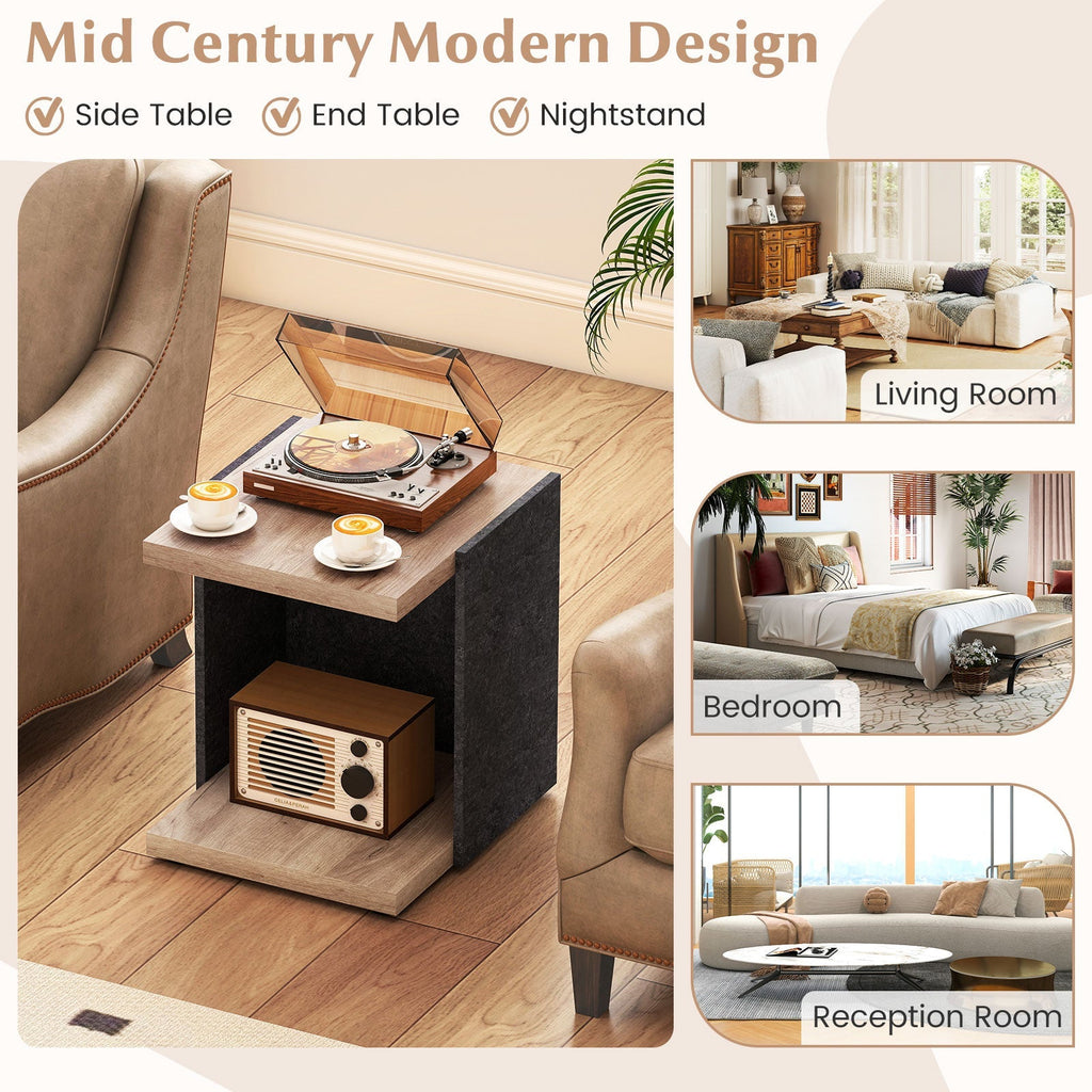 End Table 2-Tier Sofa Side Table with Open Storage Shelf-Oak