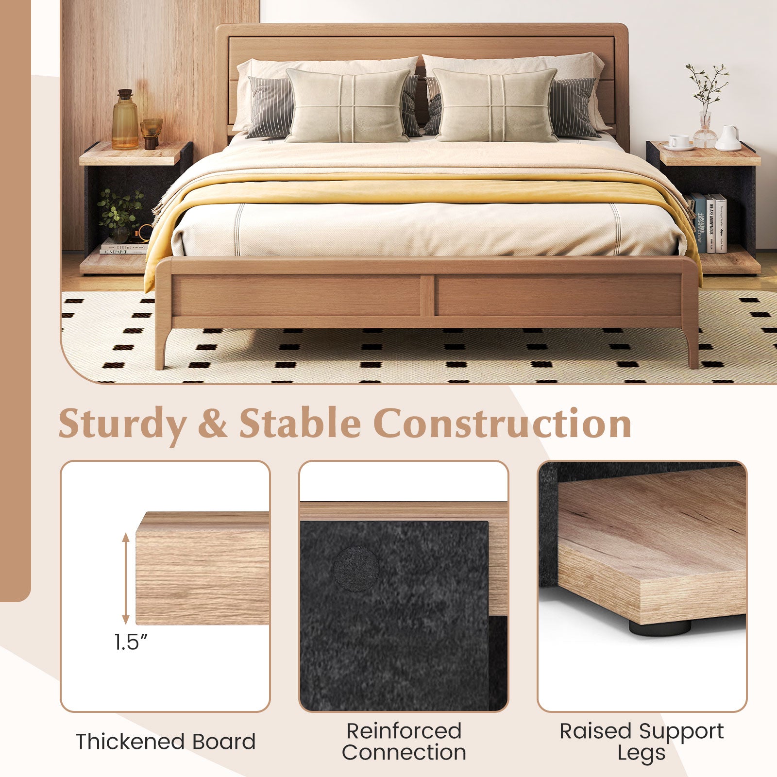 End Table 2-Tier Sofa Side Table with Open Storage Shelf-Oak