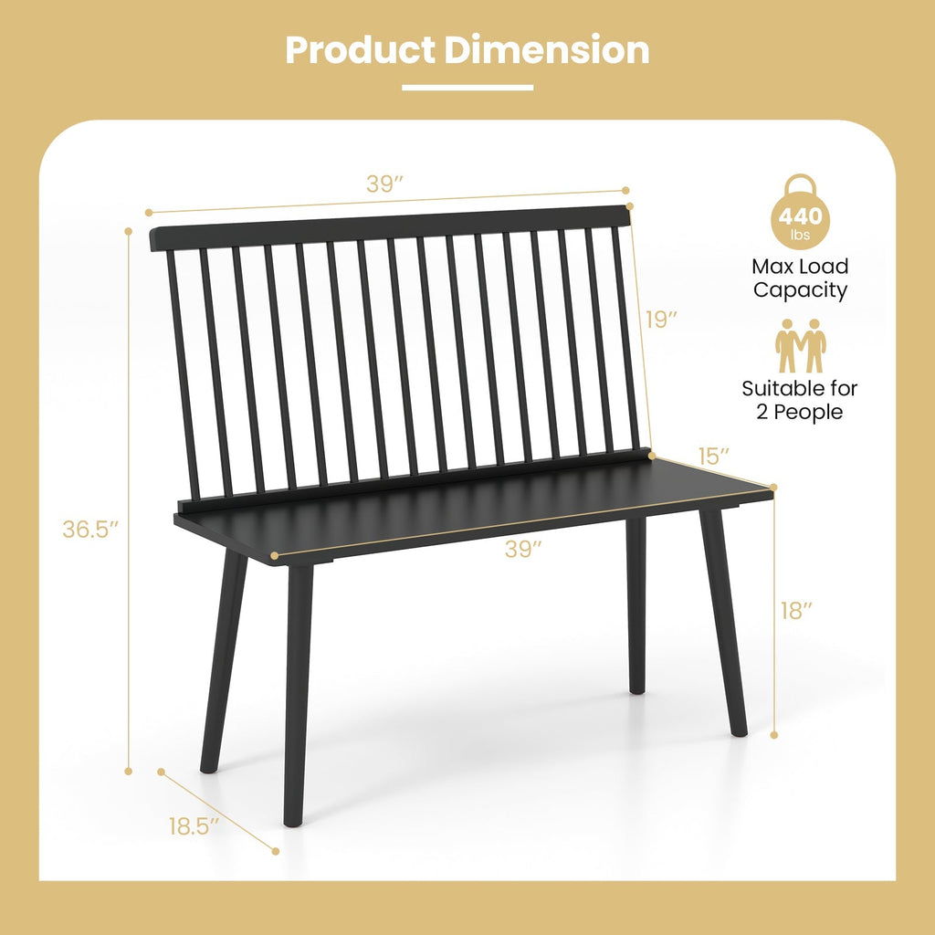 Entryway Bench for 2 with Spindle Back for Kitchen Dining Room Hallway