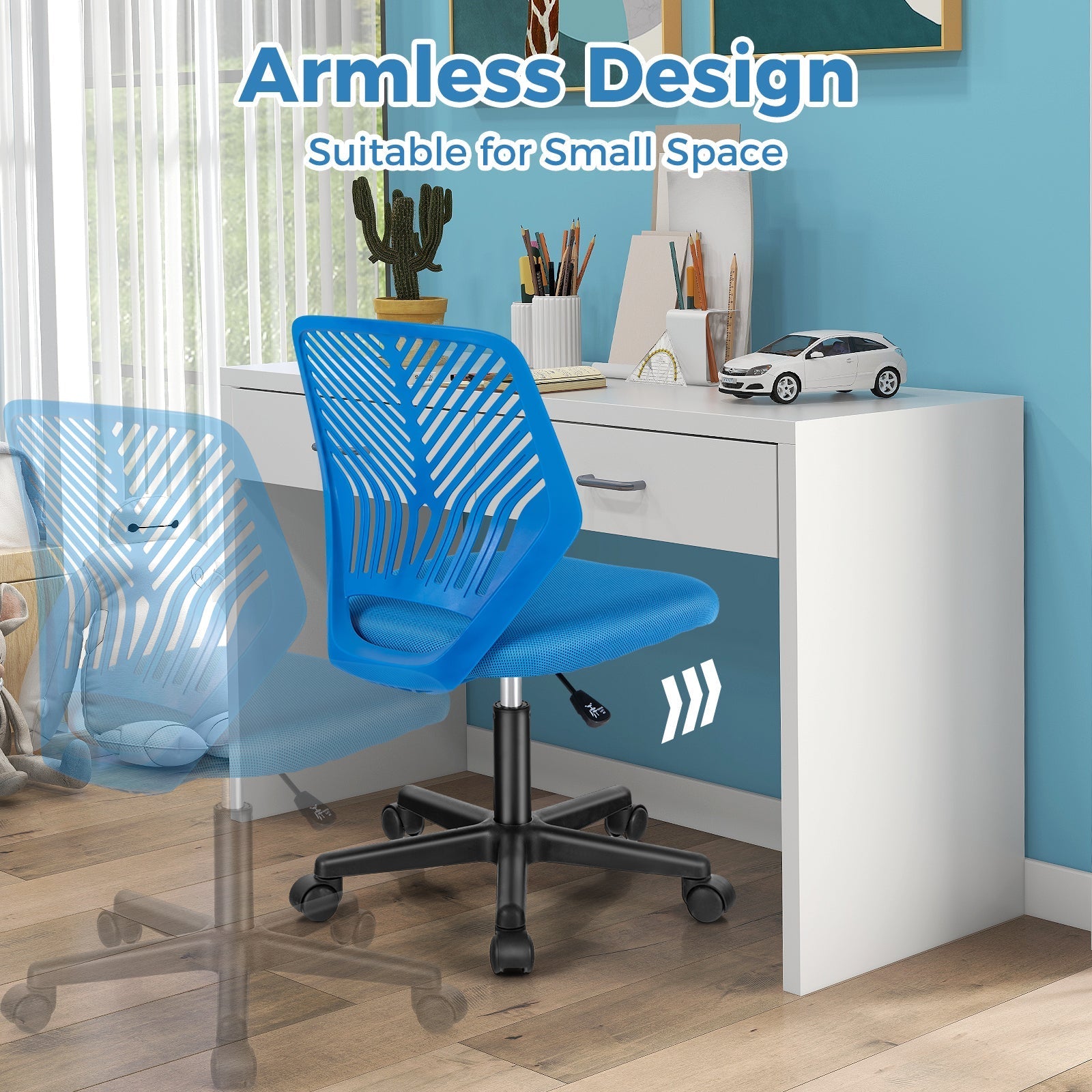 Height-adjustable Ergonomic Kids Desk Chair with Universal Casters