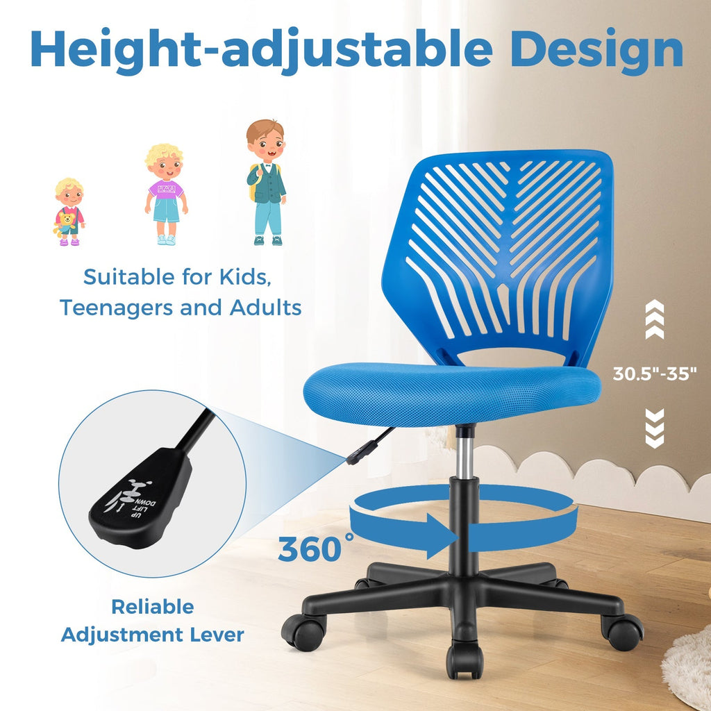 Height-adjustable Ergonomic Kids Desk Chair with Universal Casters