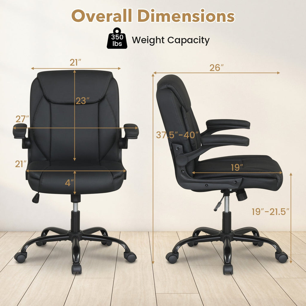 Ergonomic Leather Office Chair with Flip-up Armrests and Rocking Function