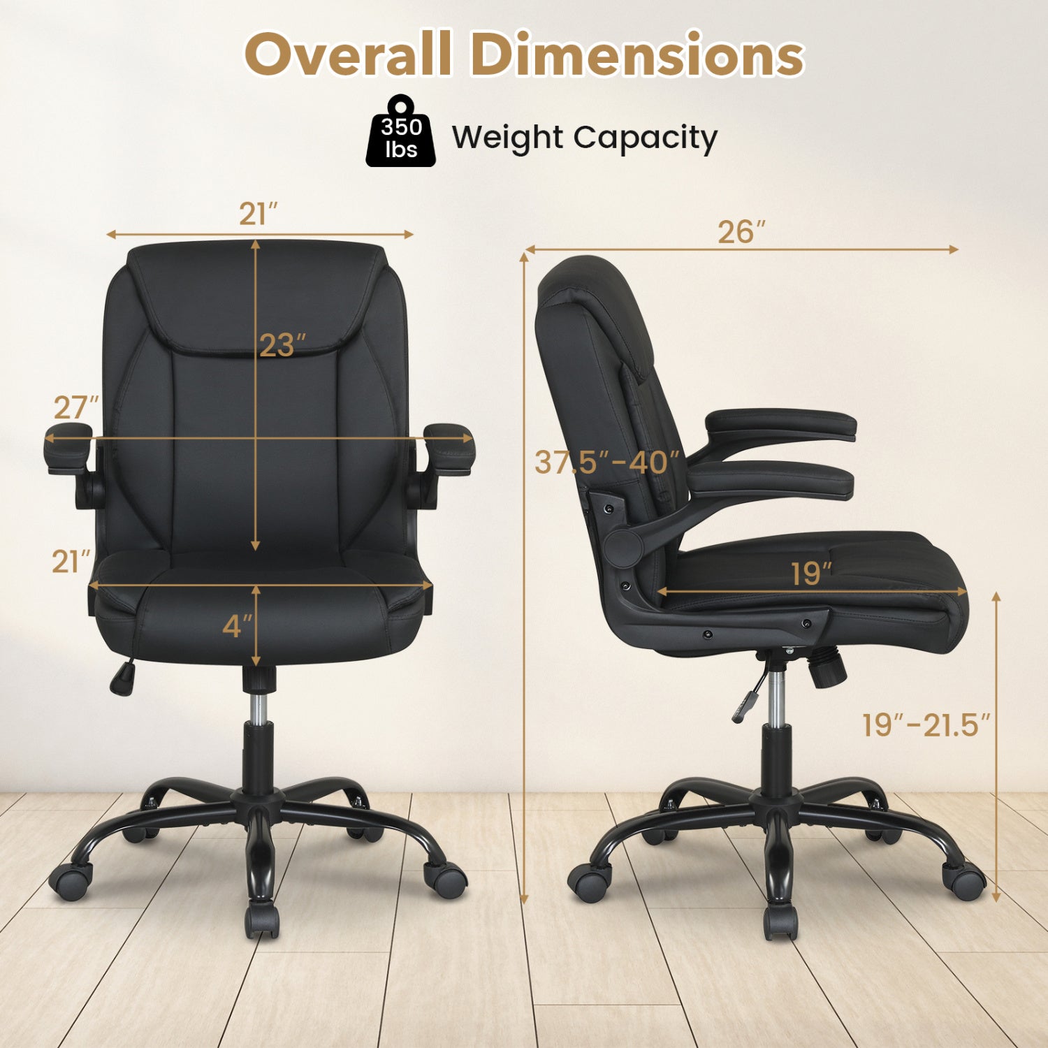 Ergonomic Leather Office Chair with Flip-up Armrests and Rocking Function