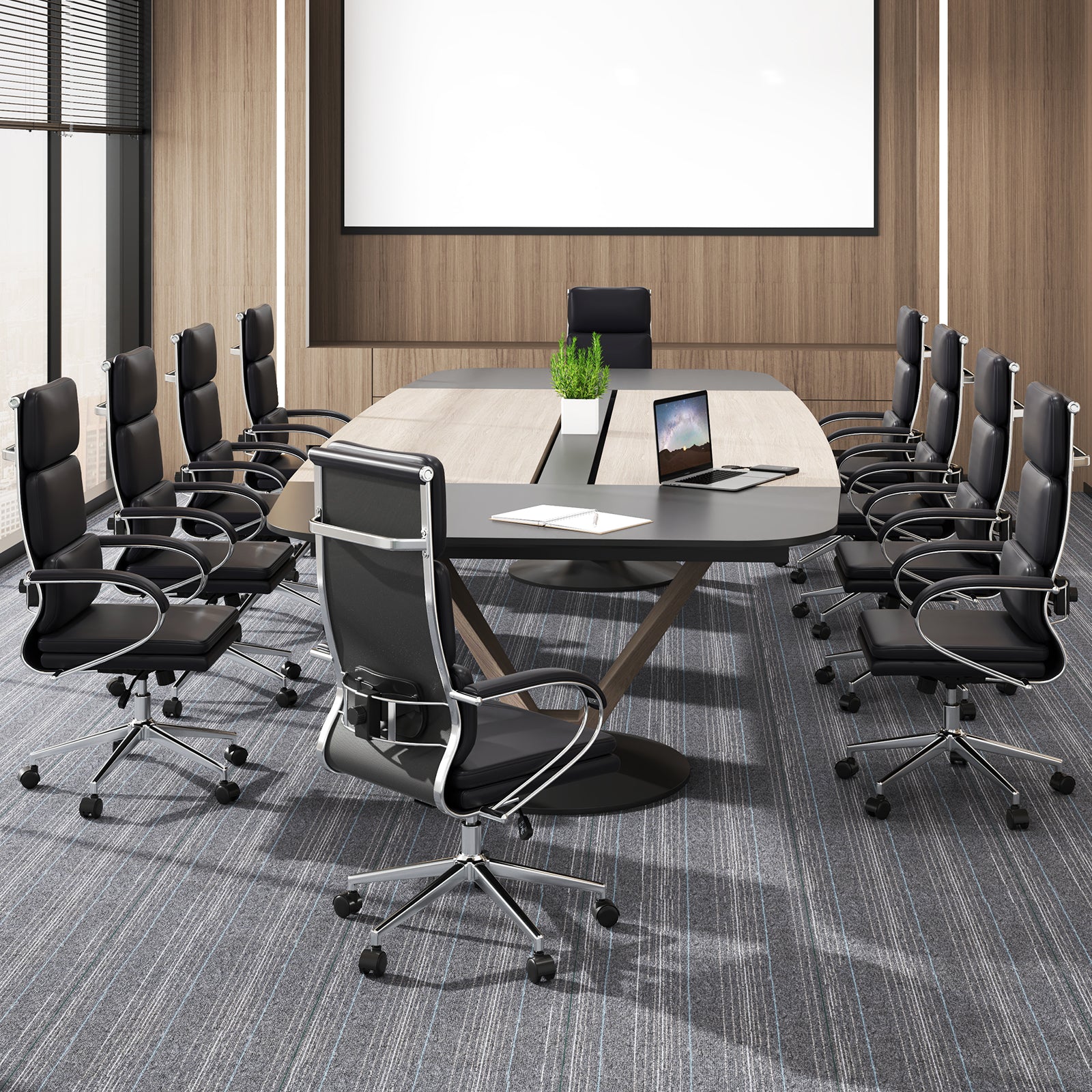 Ergonomic Leather Office Chair with Adjustable Height and Rocking Function-Black
