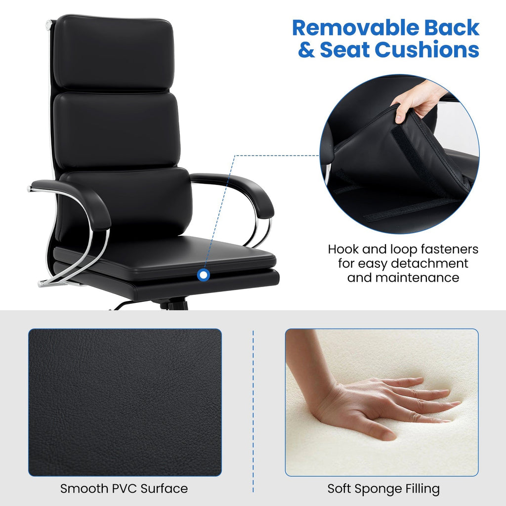 Ergonomic Leather Office Chair with Adjustable Height and Rocking Function-Black