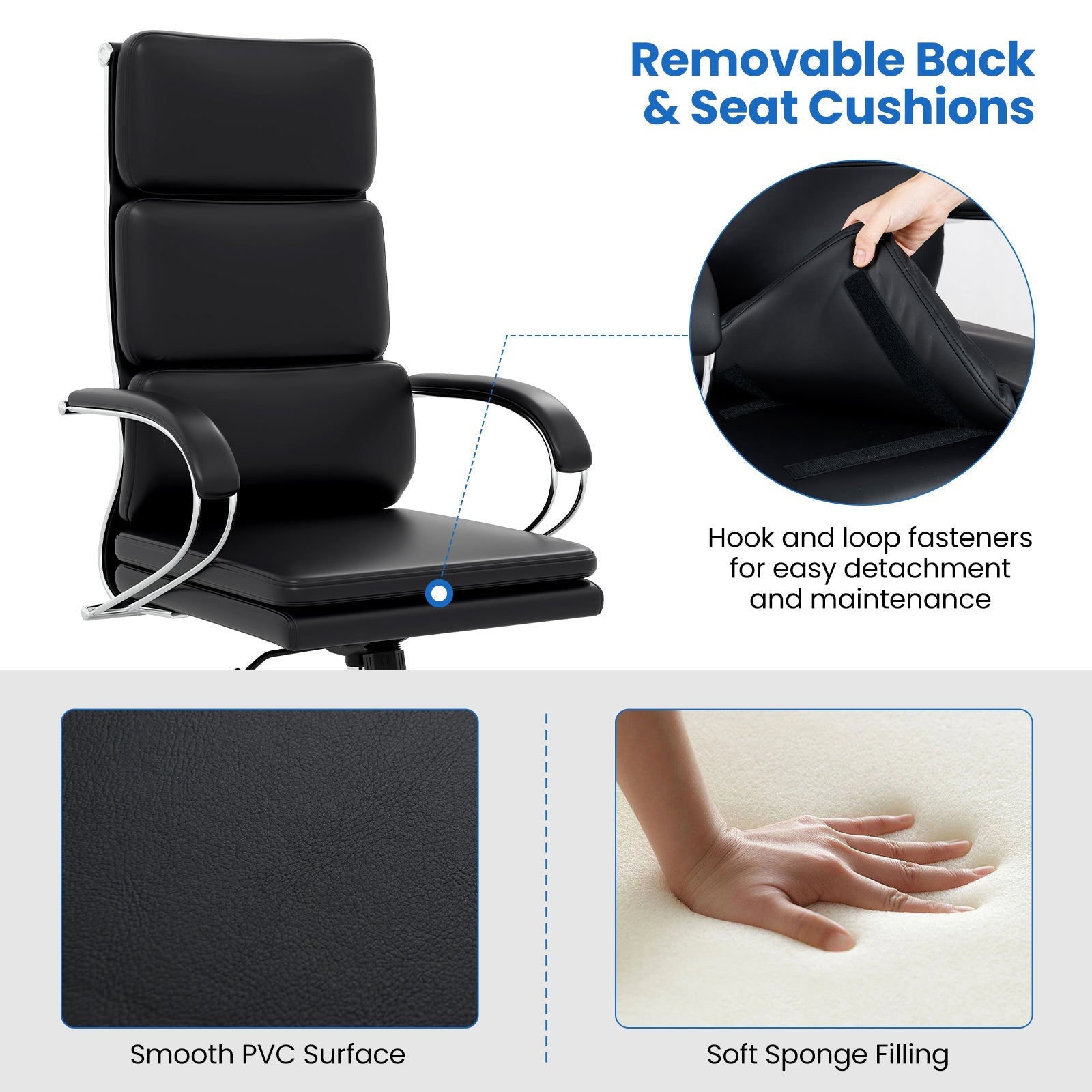 Ergonomic Leather Office Chair with Adjustable Height and Rocking Function-Black