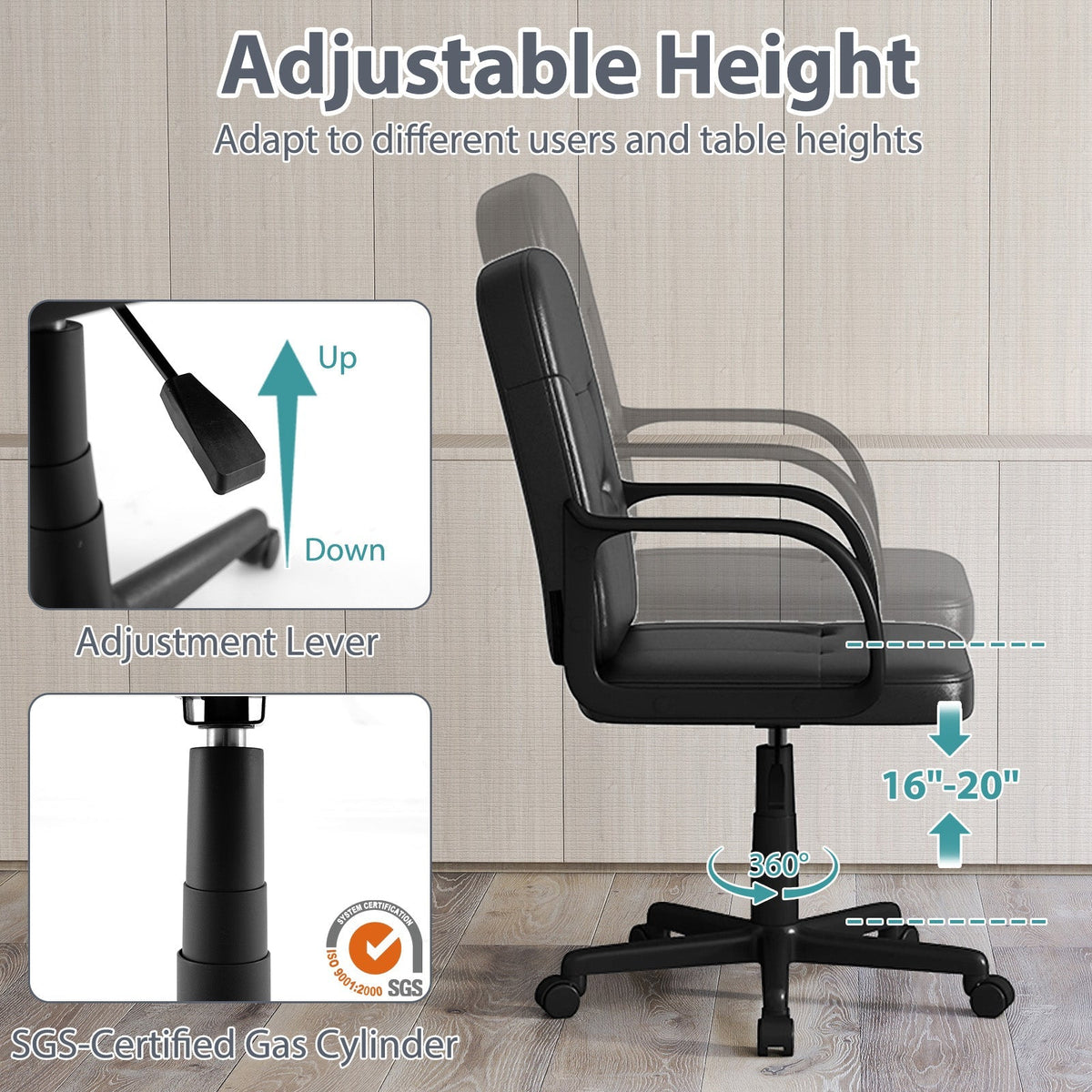 Ergonomic Office Chair with 360-degree Wheels