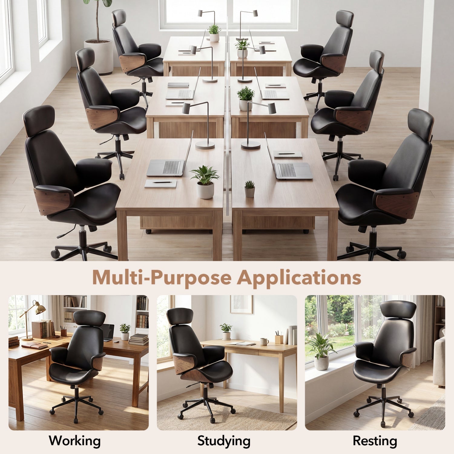 Ergonomic Office Chair with Headrest Adjustable Height for Home Office and Study