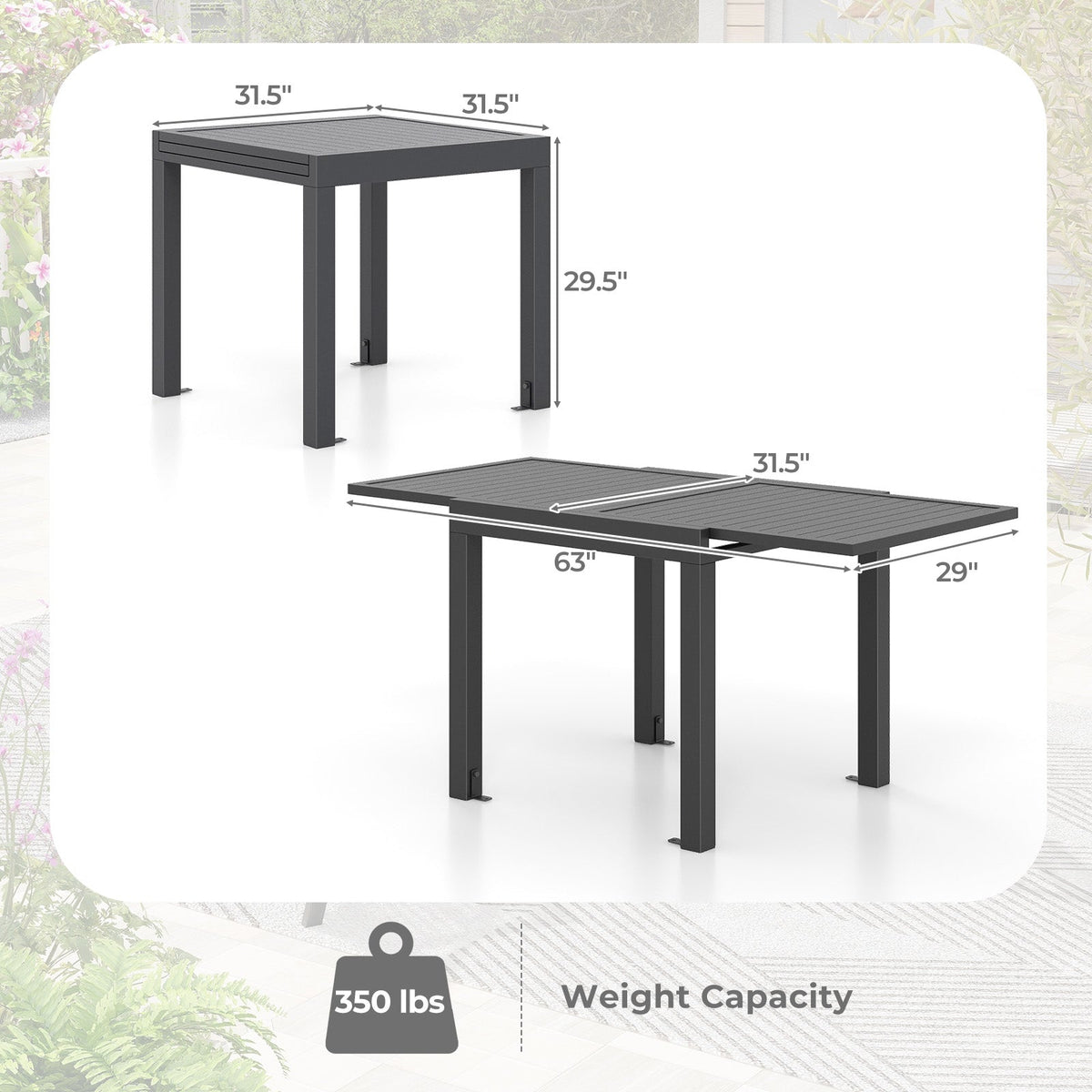 Expandable Patio Dining Table for 4-6 People