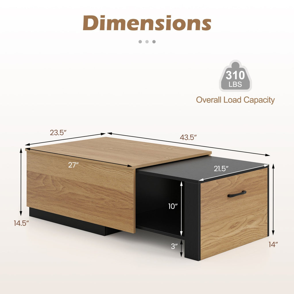Extendable Coffee Table with Hidden Storage Compartment
