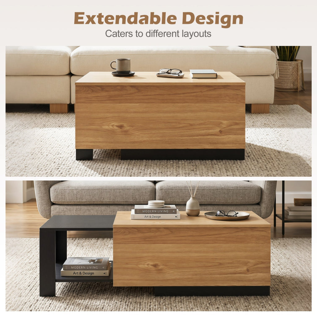 Extendable Coffee Table with Hidden Storage Compartment