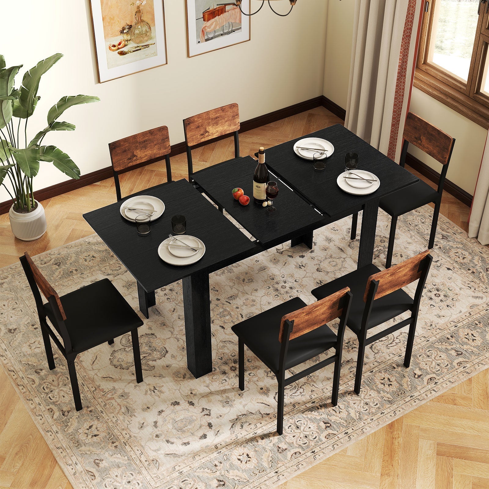 Extendable Dining Table for 4-8 People 47"-62" Large Rectangular Kitchen Table