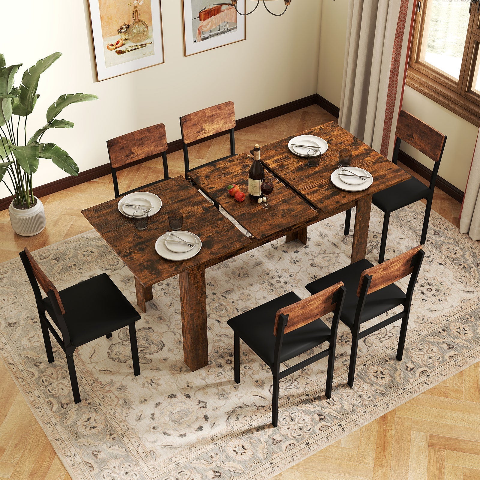 Extendable Dining Table for 4-8 People 47"-62" Large Rectangular Kitchen Table