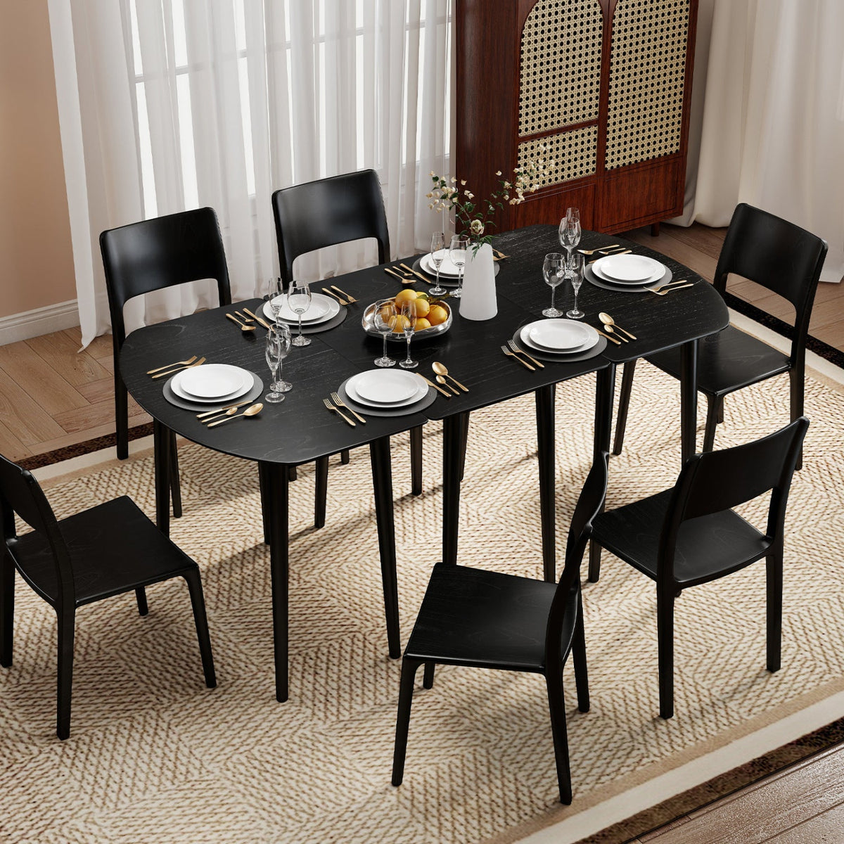 Extendable Dining Table Set with 2 Half-Round and 1 Rectangular Tables