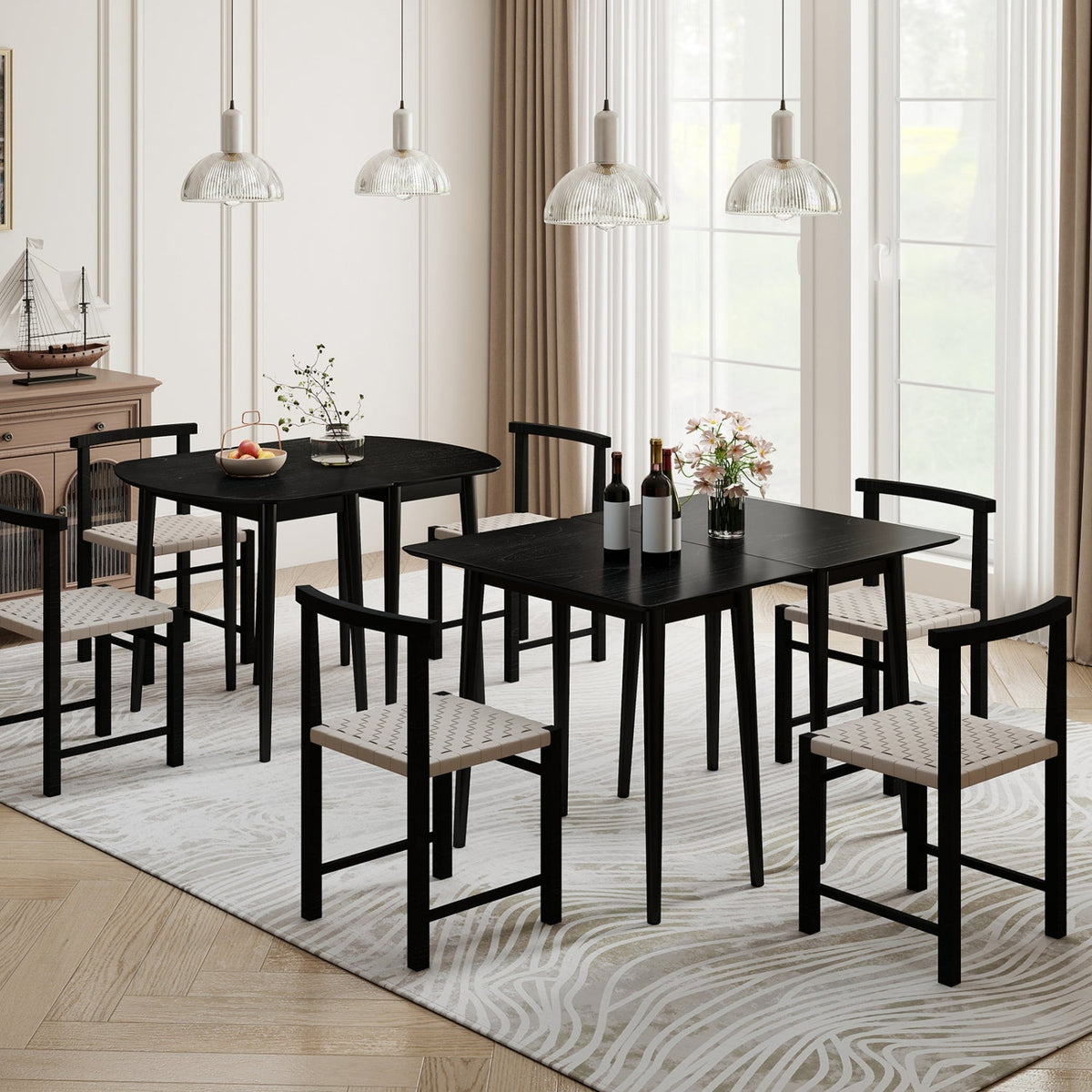 Extendable Dining Table Set with 2 Half-Round and 1 Rectangular Tables