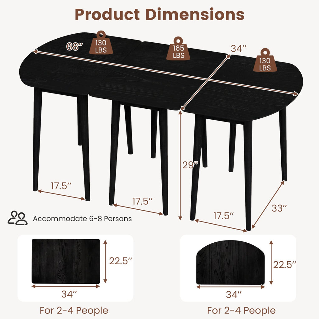 Extendable Dining Table Set with 2 Half-Round and 1 Rectangular Tables