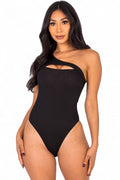 Ribbed Knit Cut Out One Shoulder Bodysuit {BT3932}
