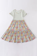 Platinum flroal print stripe tiered dress for adult