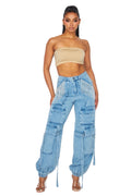 Denim  Cargo with Rhinestone Joggers **NO STRETCH**
