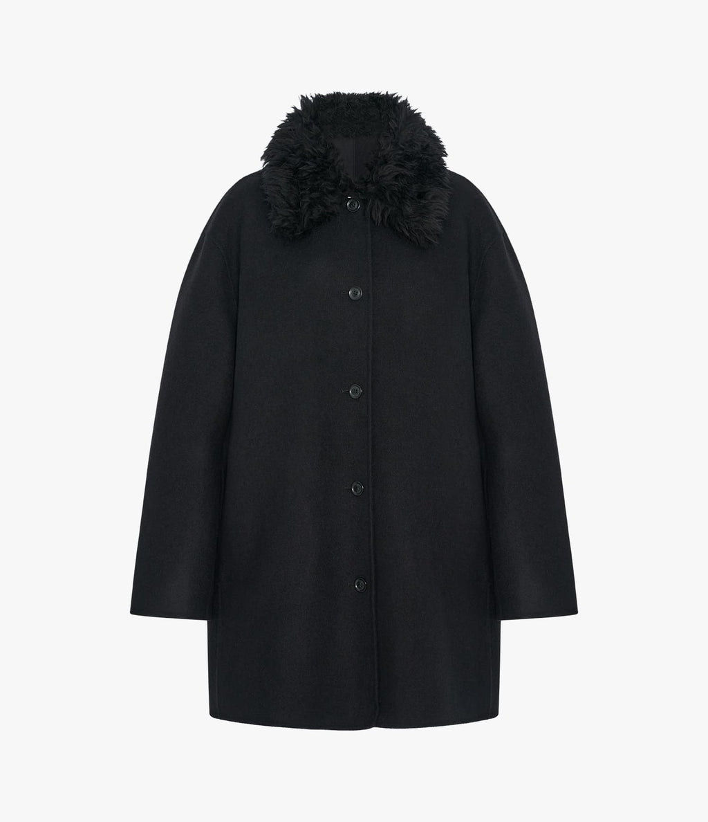 Fur Collar Balmacaan | Black