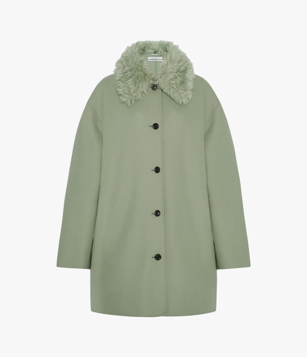 Fur Collar Balmacaan | Celadon