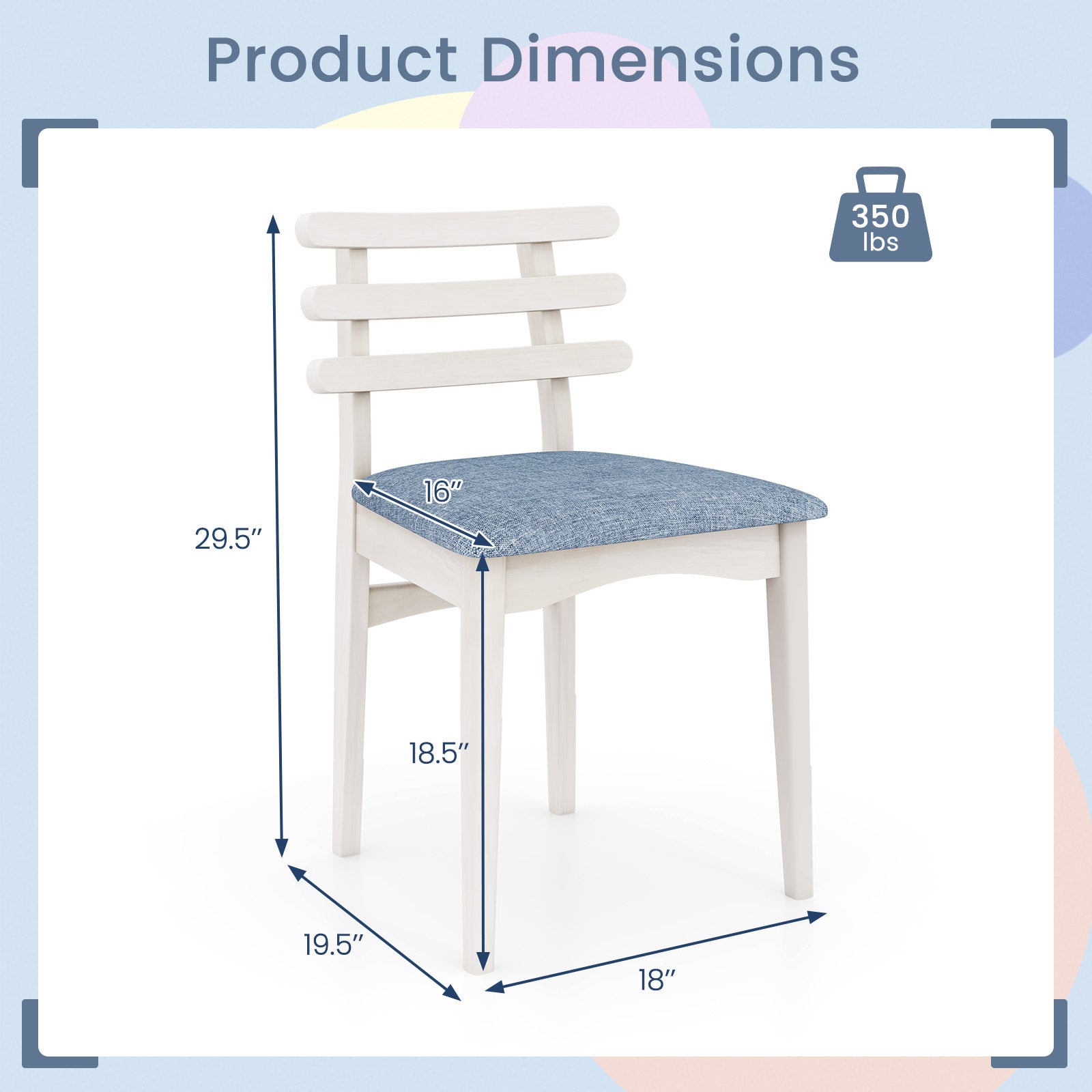 Fabric Kitchen Side Chairs with Rubber Wood Frame and Padded Seat-White