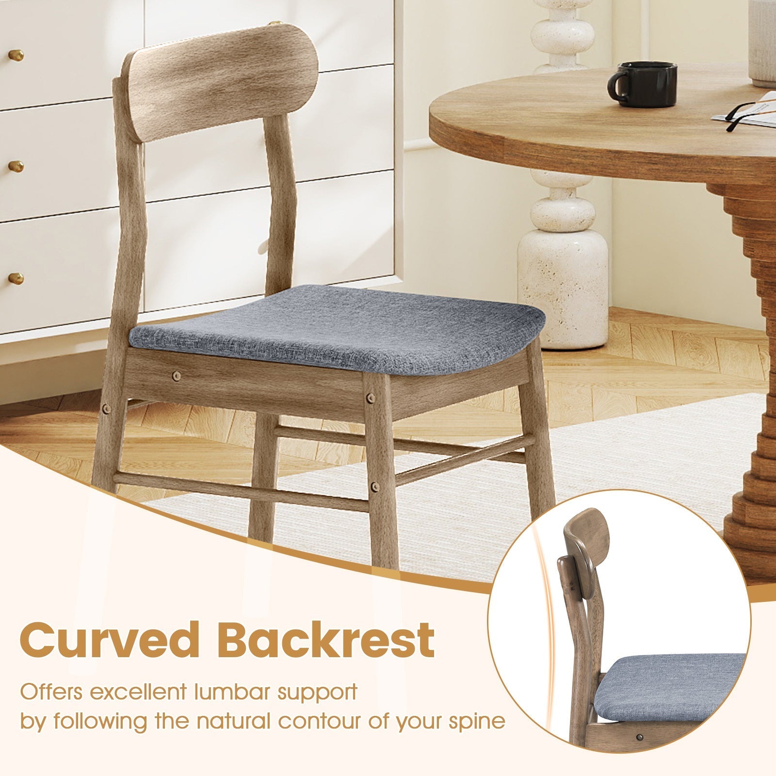 Fabric Upholstered Kitchen Armless Dining Chairs with Rubber Wood Frame Set of 2-Oak