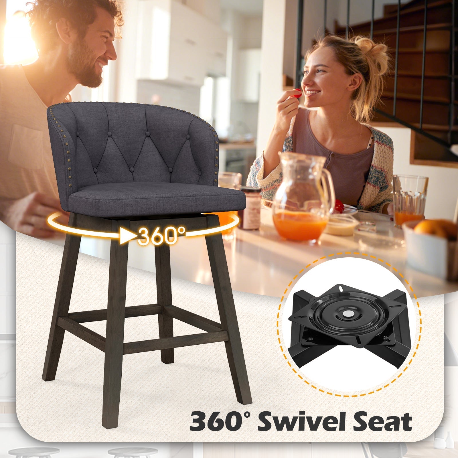 Counter Height Fabric Upholstered Bar Stools Set of 2