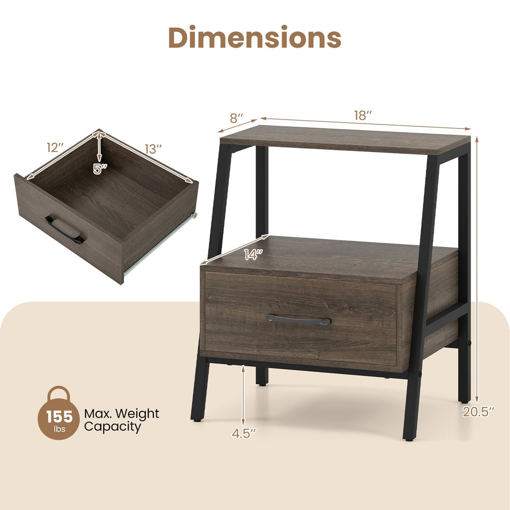 3-Tier Farmhouse Nightstand with Open Shelf