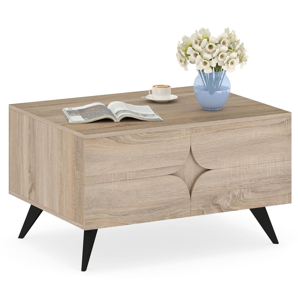 Farmhouse Accent Modern Coffee Table with Storage for Living Room Bedroom-Natural