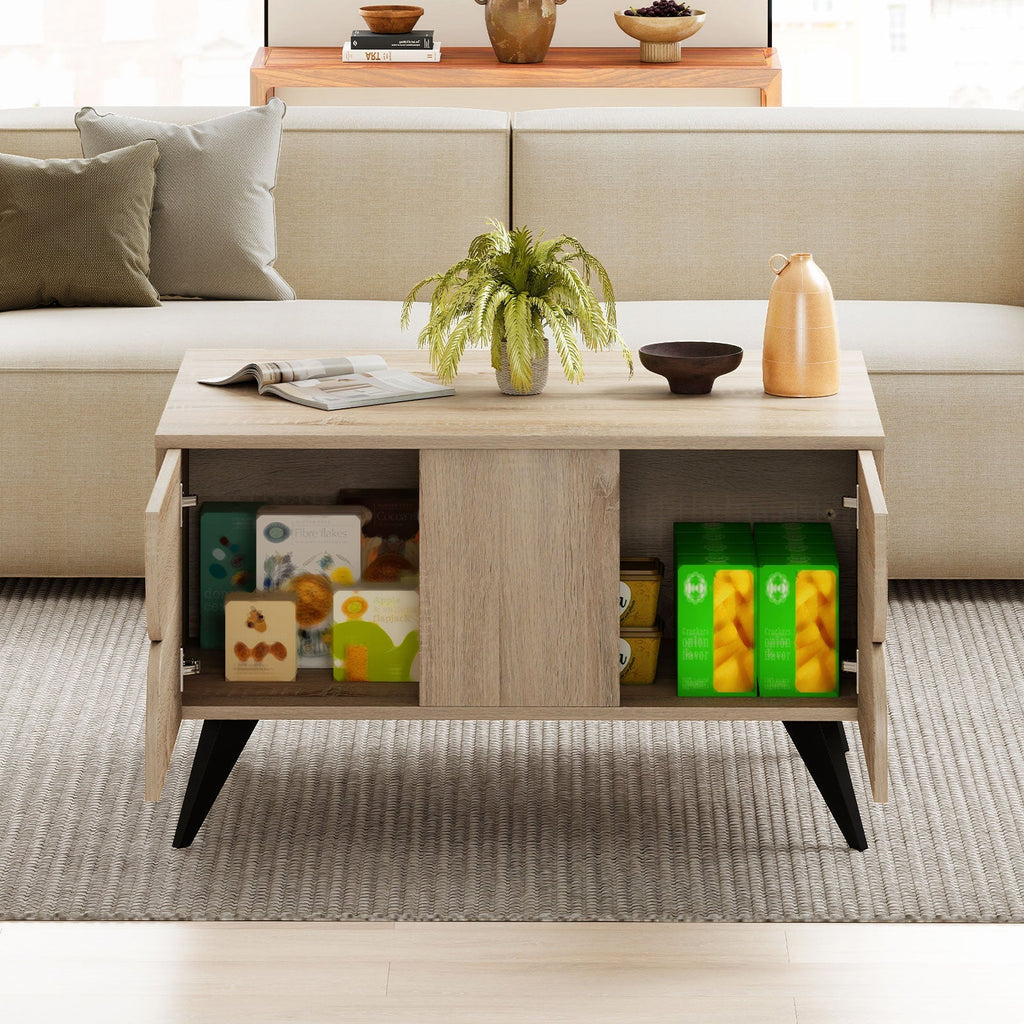 Farmhouse Accent Modern Coffee Table with Storage for Living Room Bedroom-Natural