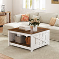 Farmhouse Coffee Table 31 Inch Square Coffee Table with Storage Shelf-White