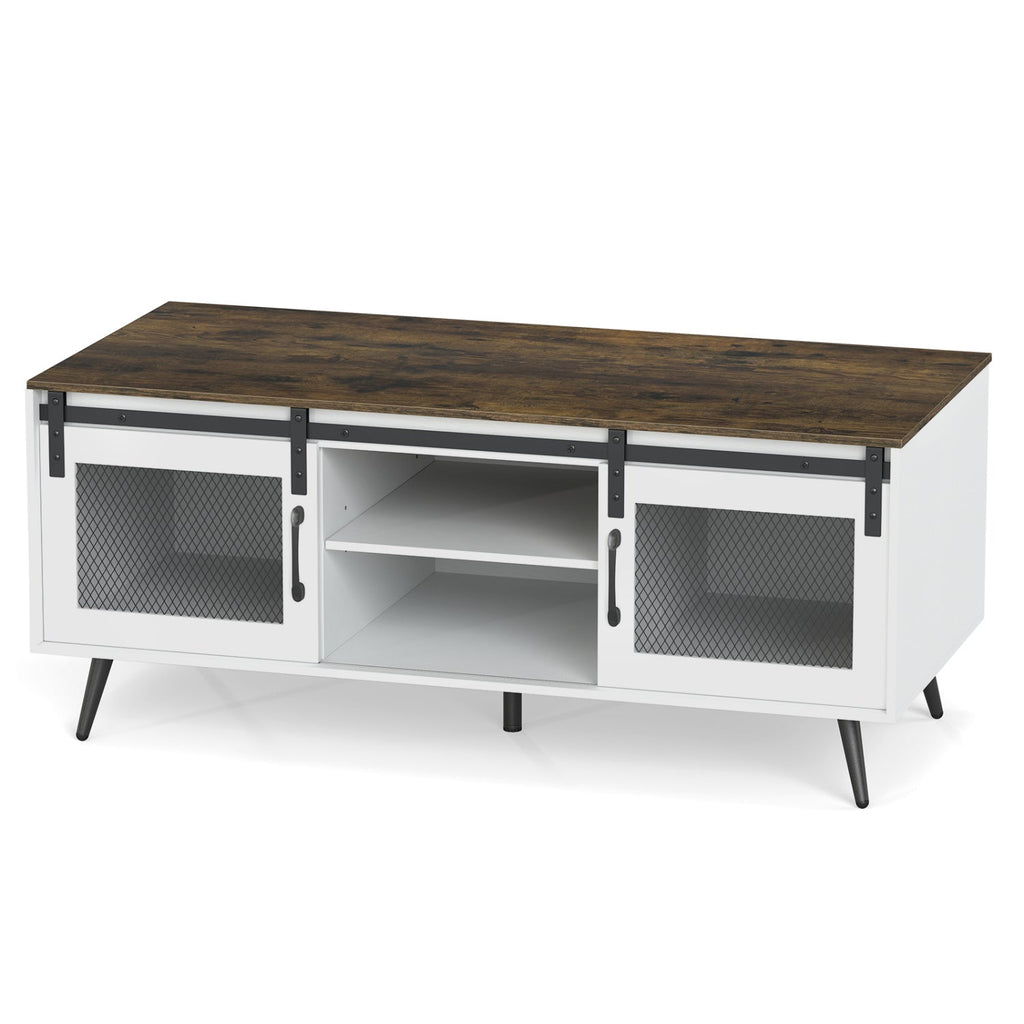 Farmhouse Coffee Table with Sliding Doors and Adjustable Shelf