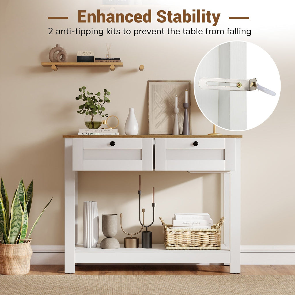 Farmhouse Console Table with 2 Drawers 42 inch Long Narrow Entryway Table