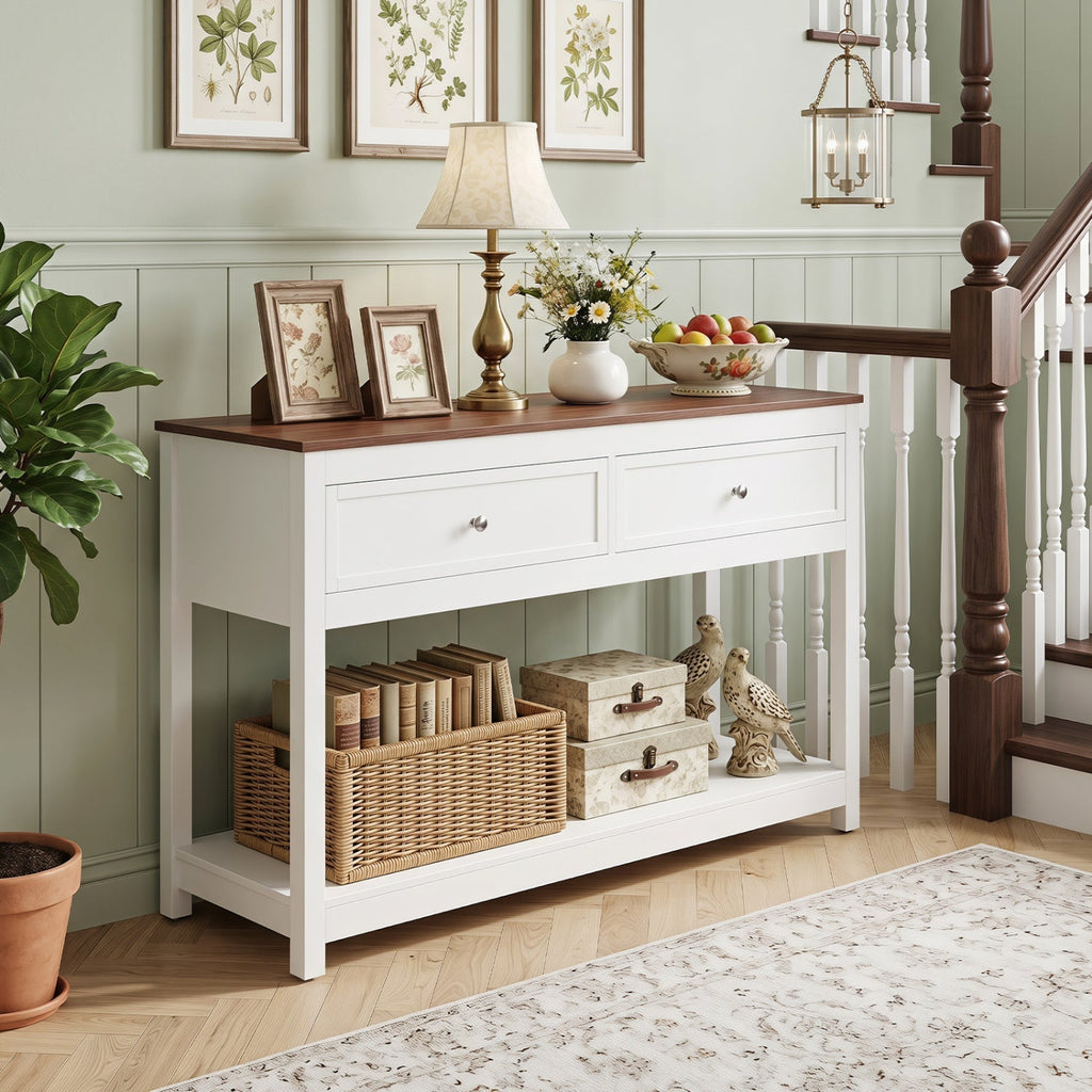 Console Table with 2 Drawers and Open Storage Shelf