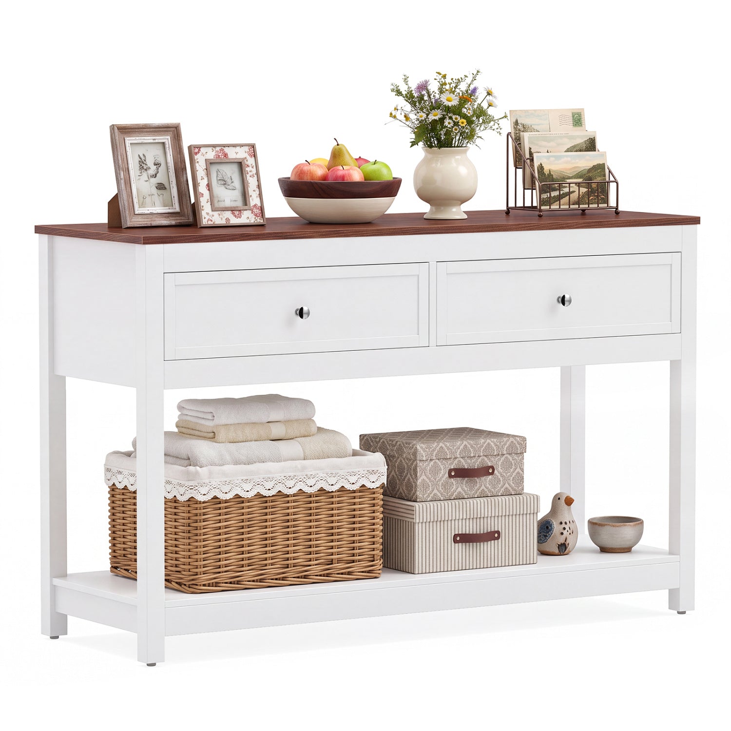 Console Table with 2 Drawers and Open Storage Shelf