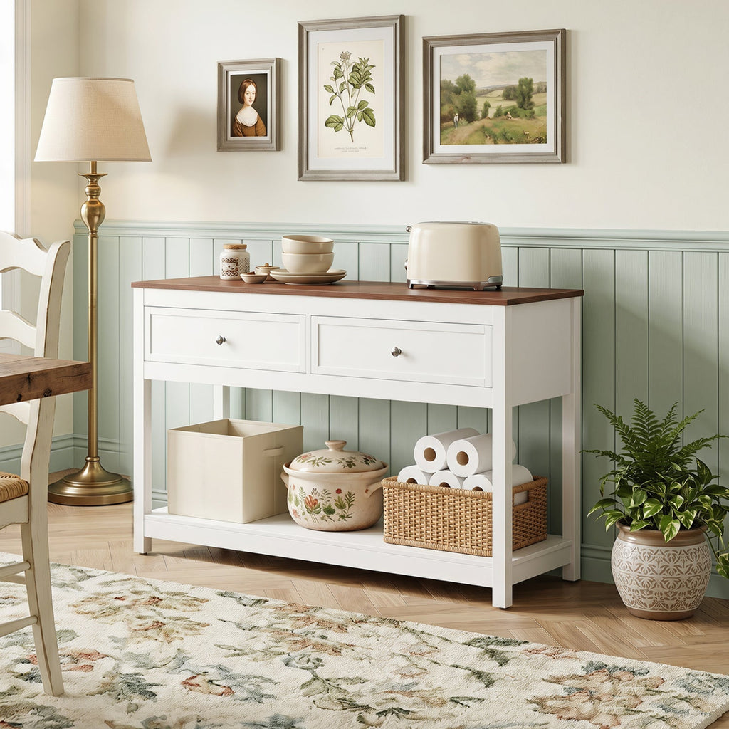 Console Table with 2 Drawers and Open Storage Shelf