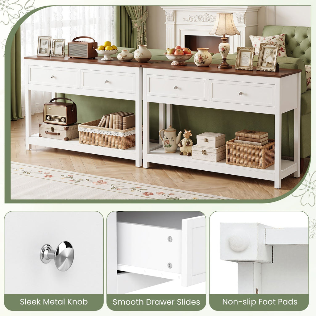 Console Table with 2 Drawers and Open Storage Shelf